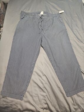 Womens Navy & White Striped Drawstring Ankle Pants